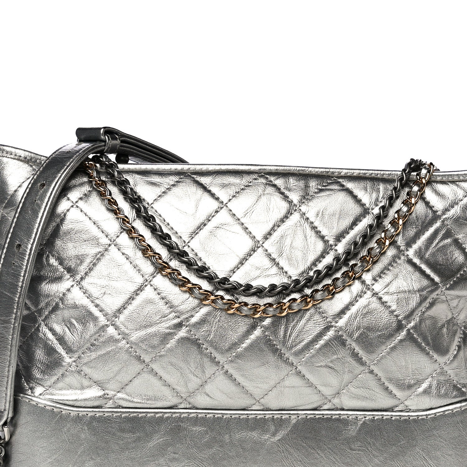 Chanel Metallic Lambskin Calfskin Quilted Medium Gabrielle Hobo Silver 8 of 14