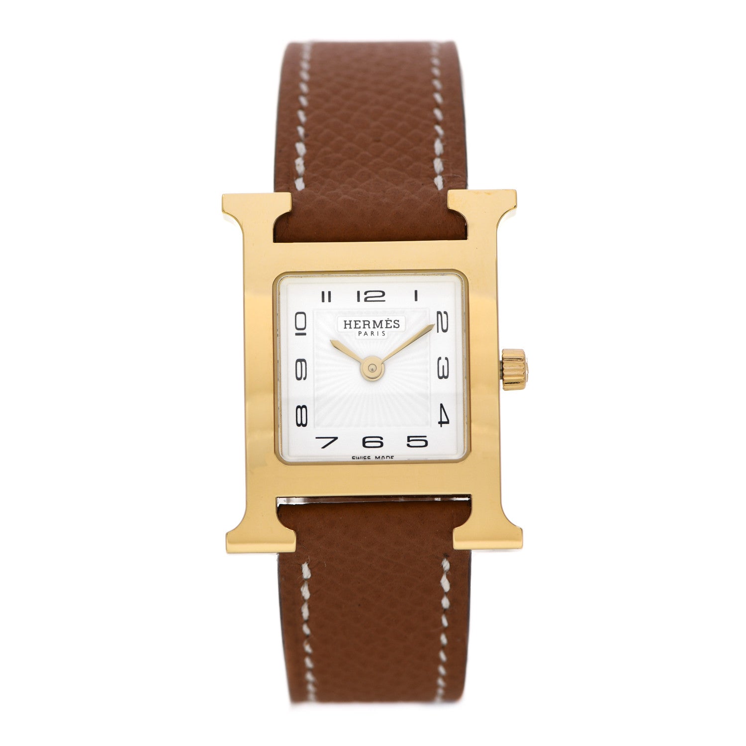 Hermes Stainless Steel Epsom 21mm Heure H Hour Quartz Watch Gold 1 of 5