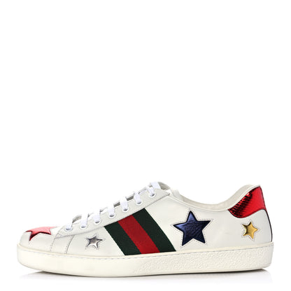 Gucci Calfskin Ayers Web Star Embroidered Mens Ace Sneakers 9 White Multi 1 of 8