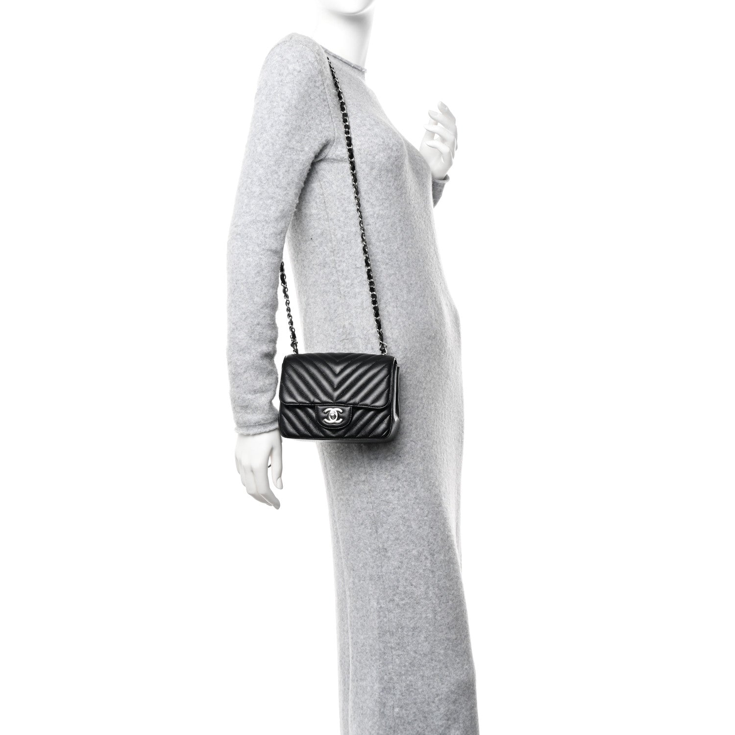 Chanel Caviar Chevron Quilted Mini Square Flap Black 2 of 10