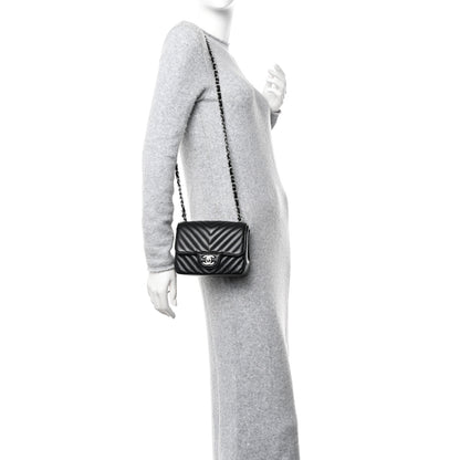 Chanel Caviar Chevron Quilted Mini Square Flap Black 2 of 10