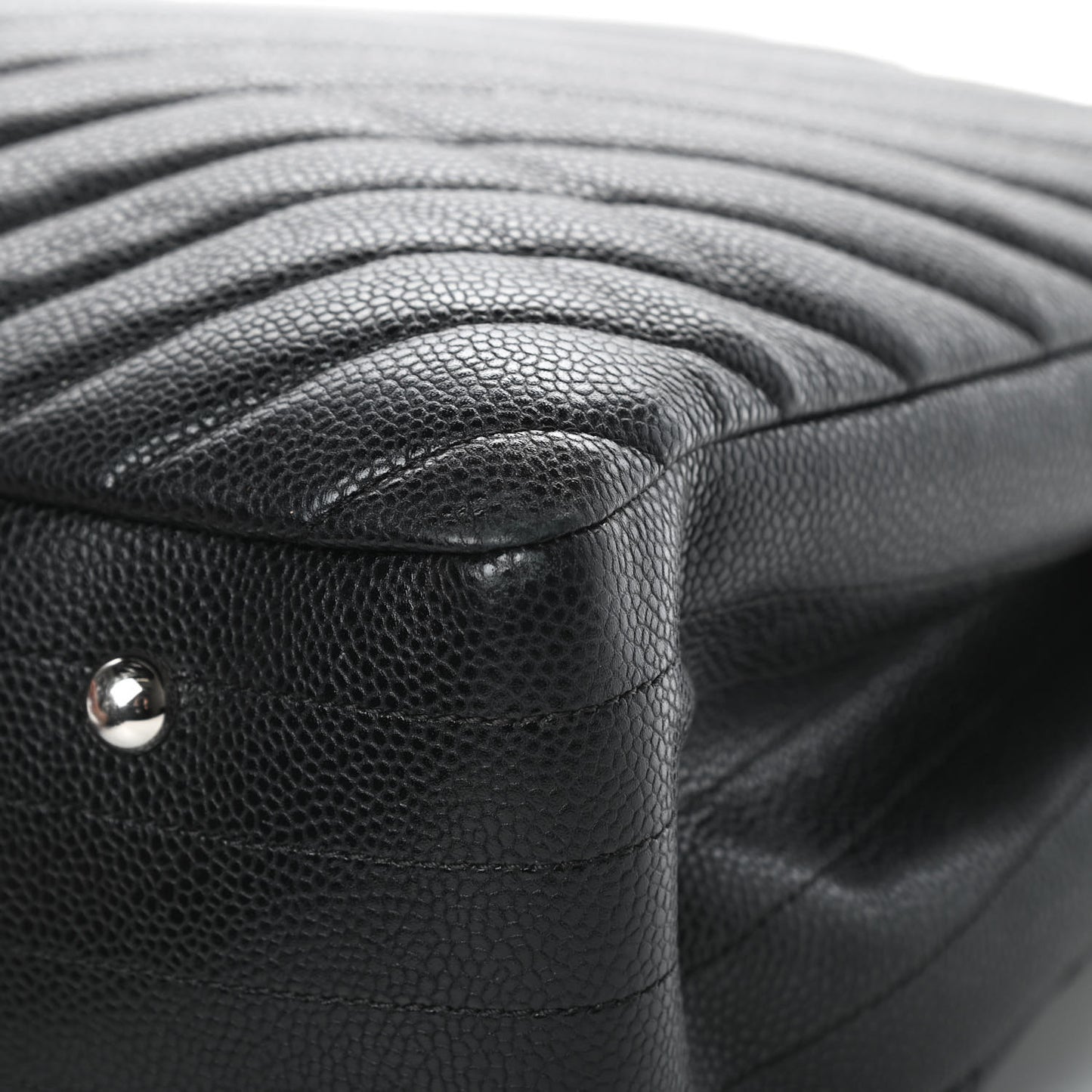 Caviar Chevron Quilted Large Shopping Tote Black