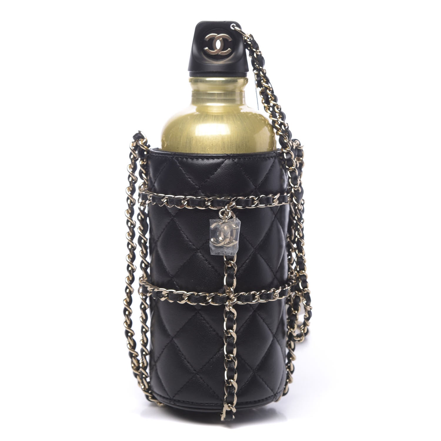Chanel Lambskin Quilted CC To Drink Water Bottle Black Gold 1 of 11