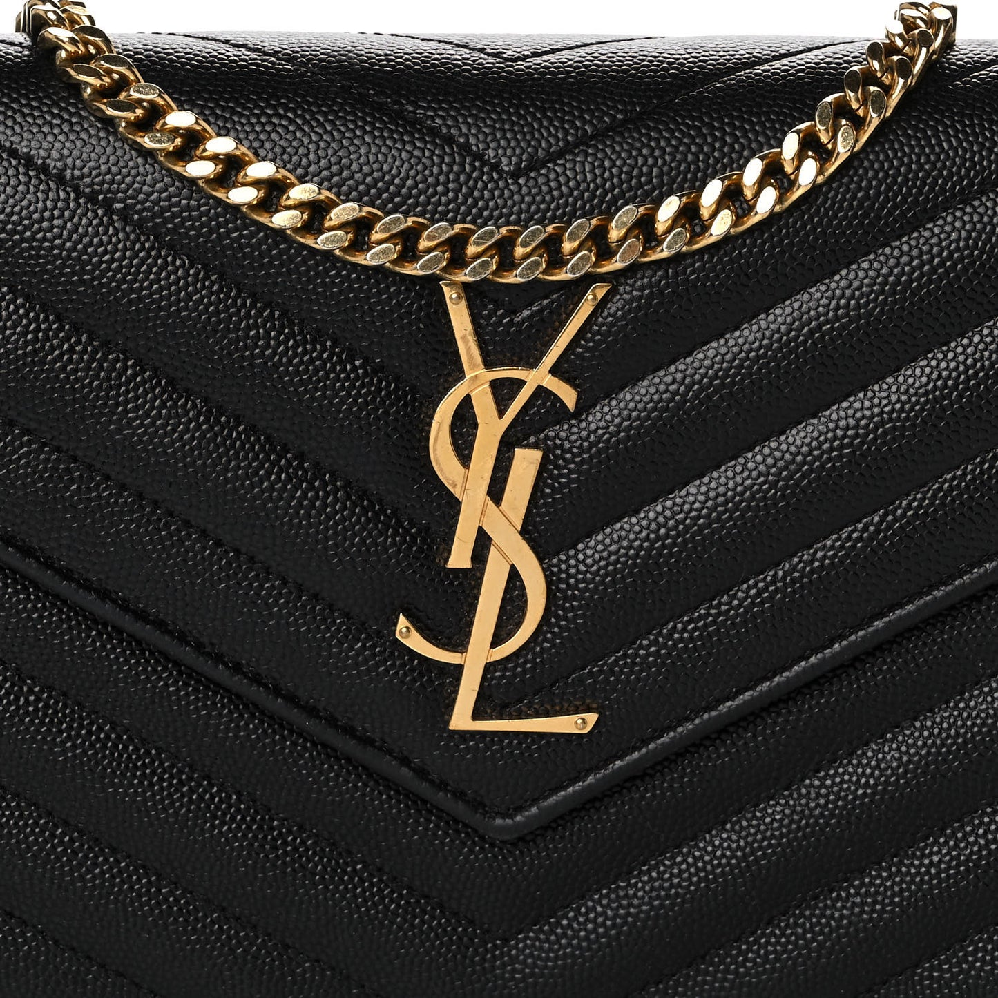 Grain De Poudre Matelasse Chevron Monogram Chain Wallet Black
