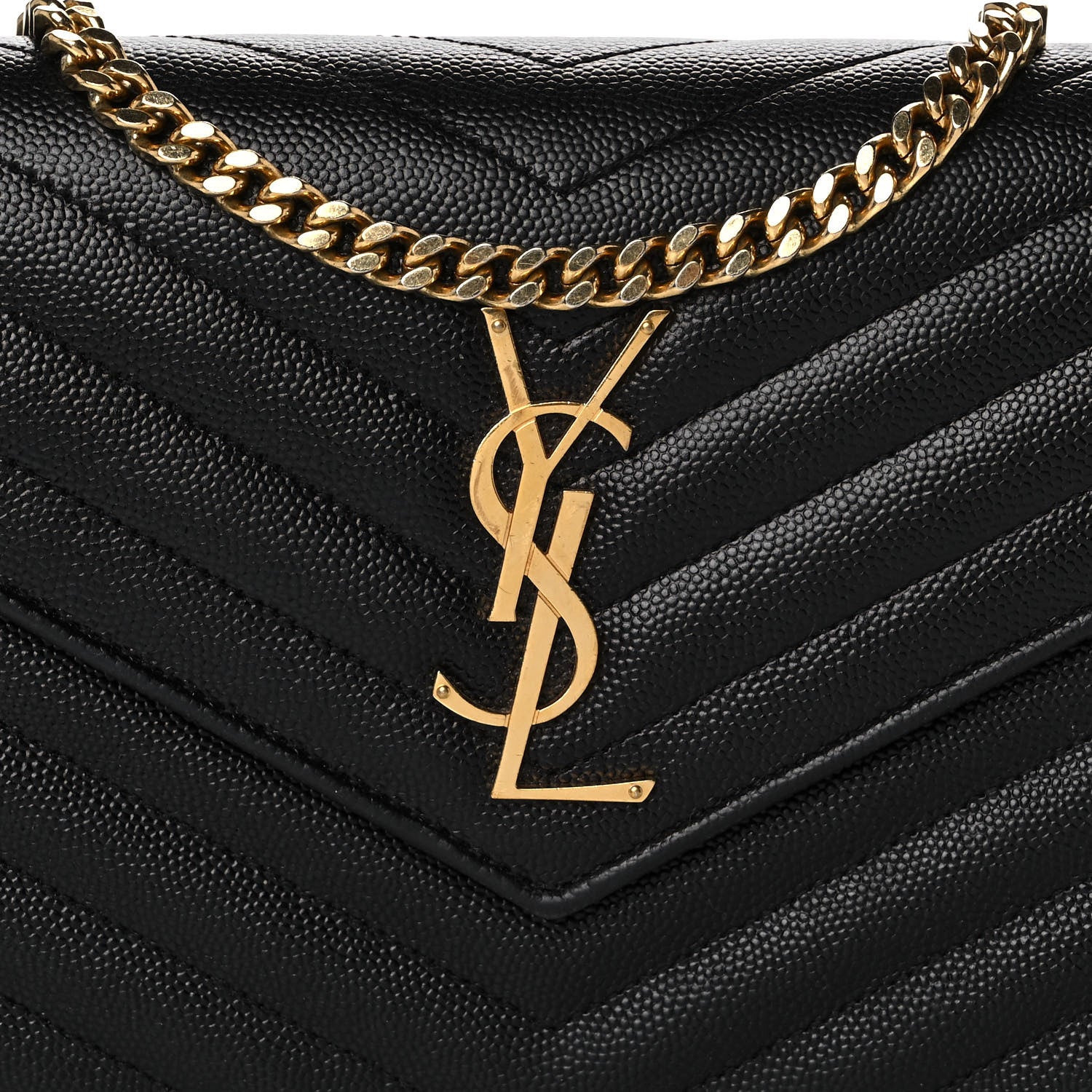 Saint Laurent Grain De Poudre Matelasse Chevron Monogram Chain Wallet Black 7 of 11