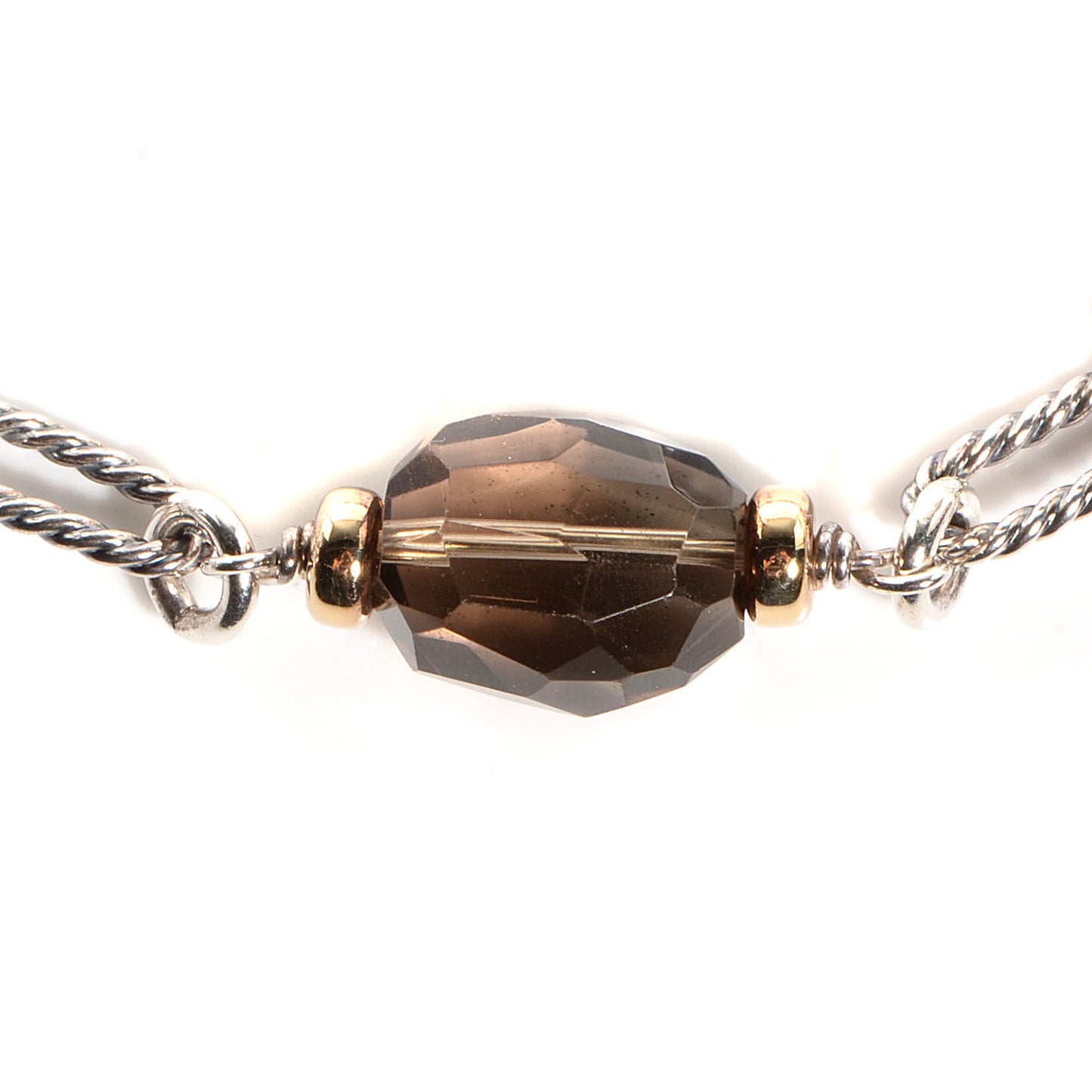 Sterling Silver 18K Gold Smoky Quartz Figaro Necklace
