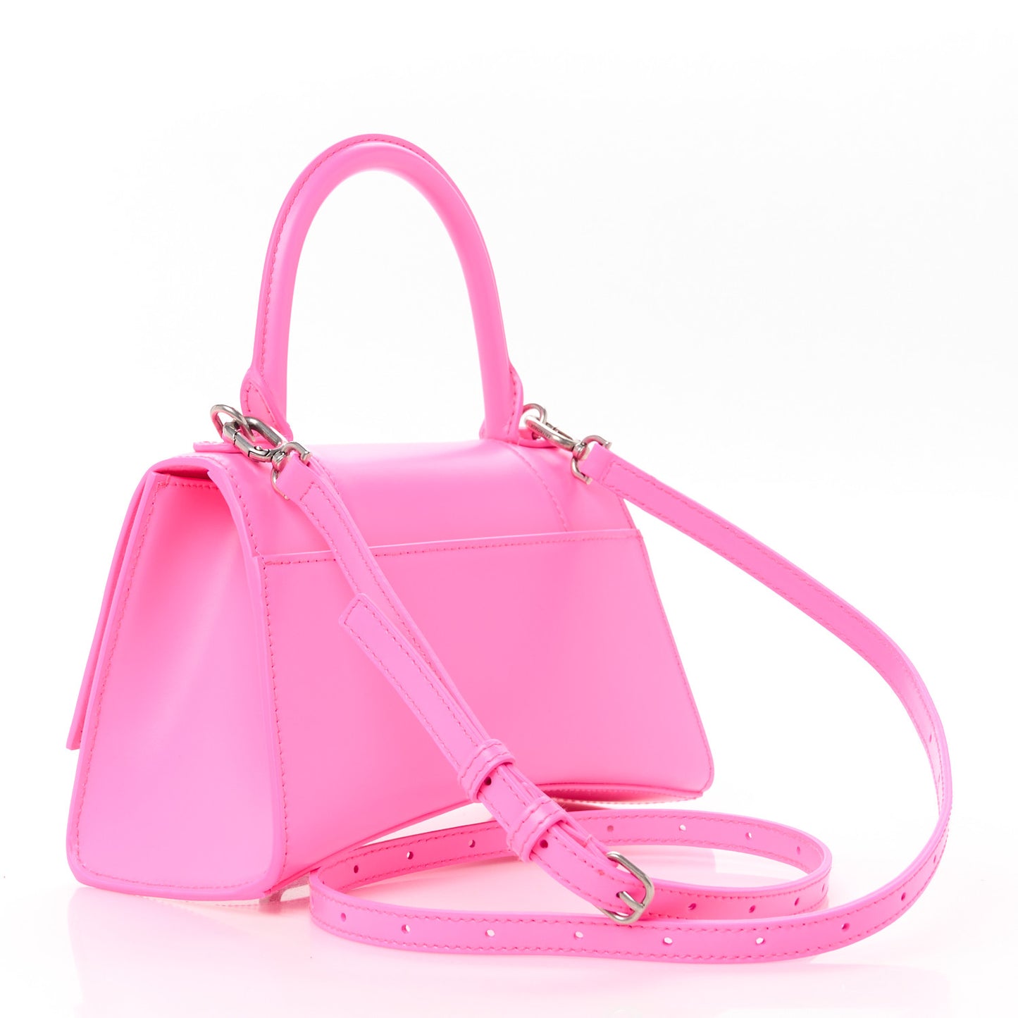 Shiny Box Calfskin Small Hourglass Top Handle Bag Fluo Pink