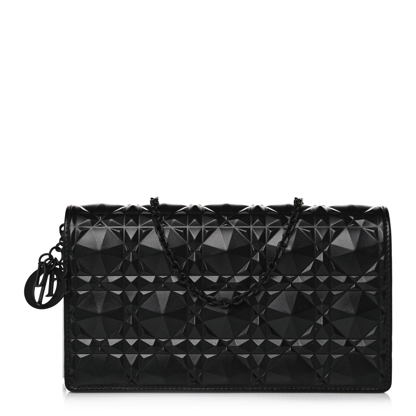 Calfskin Cannage Diamond Lady Dior Chain Wallet Black