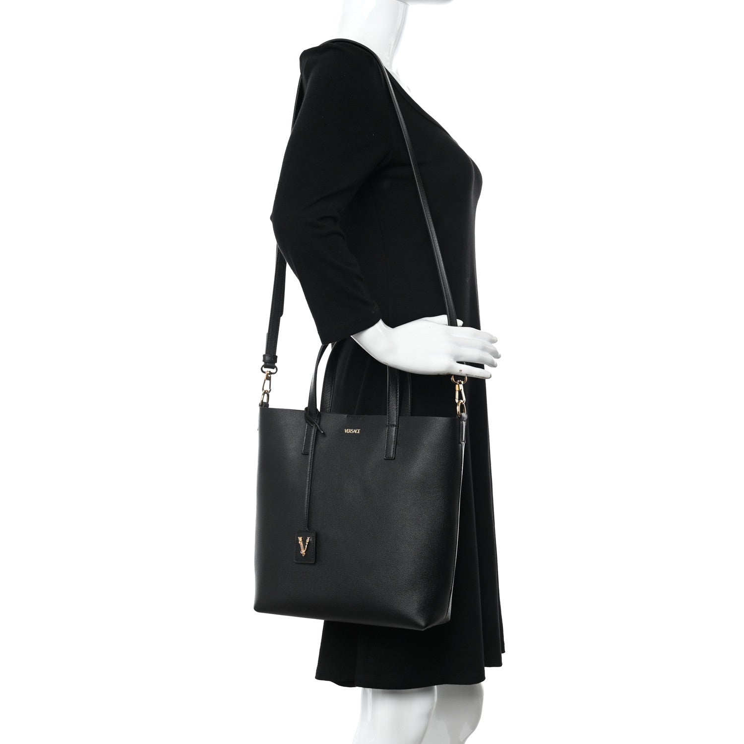 Versace Calfskin Virtus Tote Bag Black 2 of 9