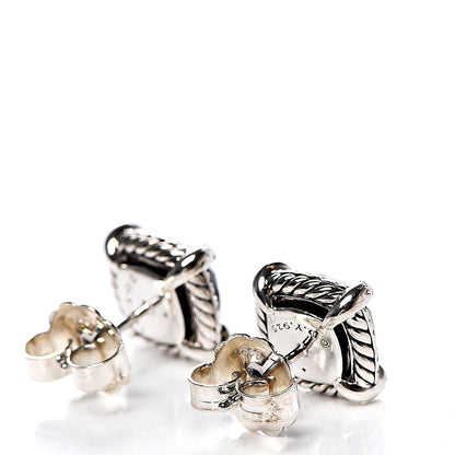 David Yurman Sterling Silver Diamond Black Onyx 9mm Chatelaine Bezel Earrings 3 of 4