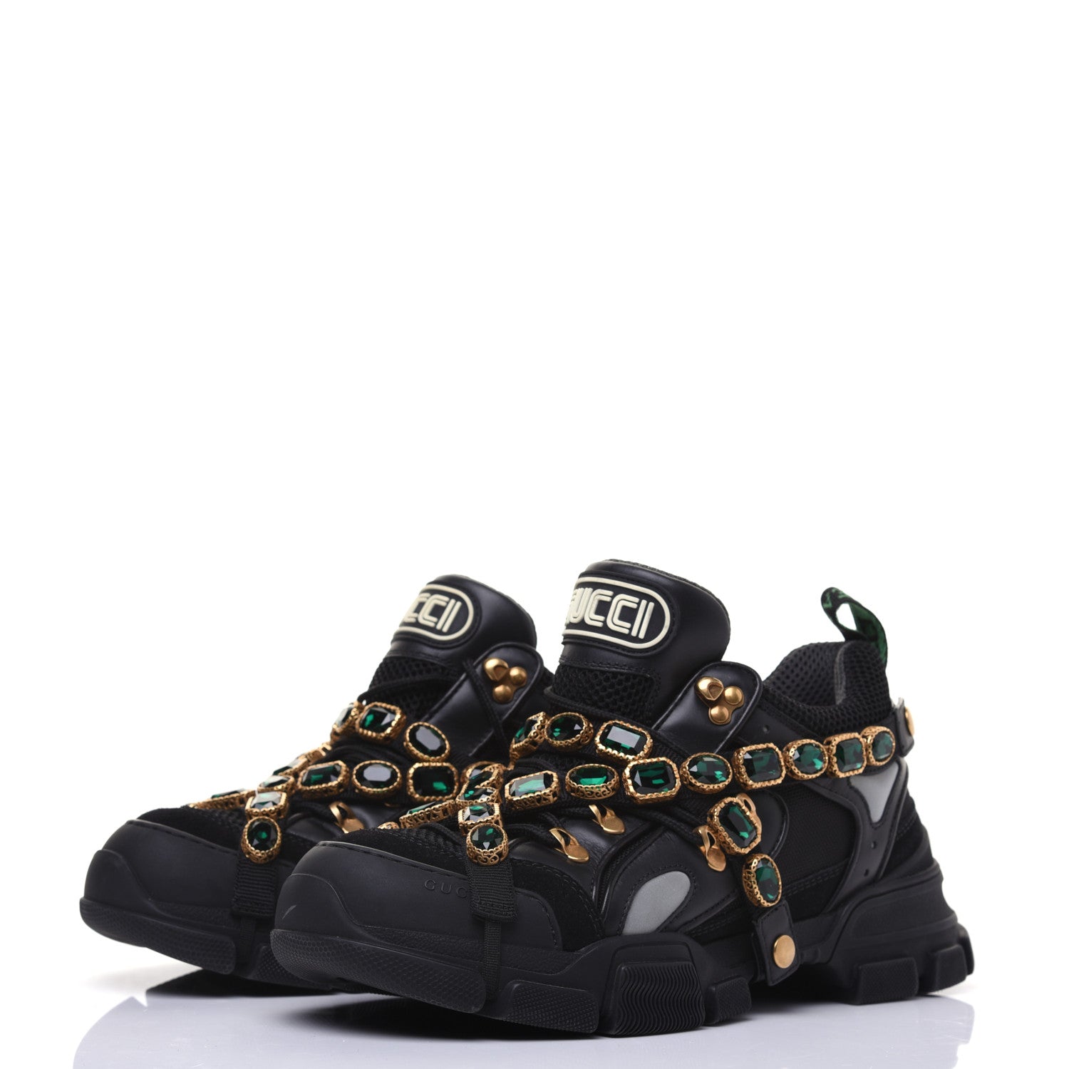 Gucci X SEGA Mesh Suede Calfskin Removable Crystals Mens Flashtrek Sneakers 9.5 Black Silver 3 of 14