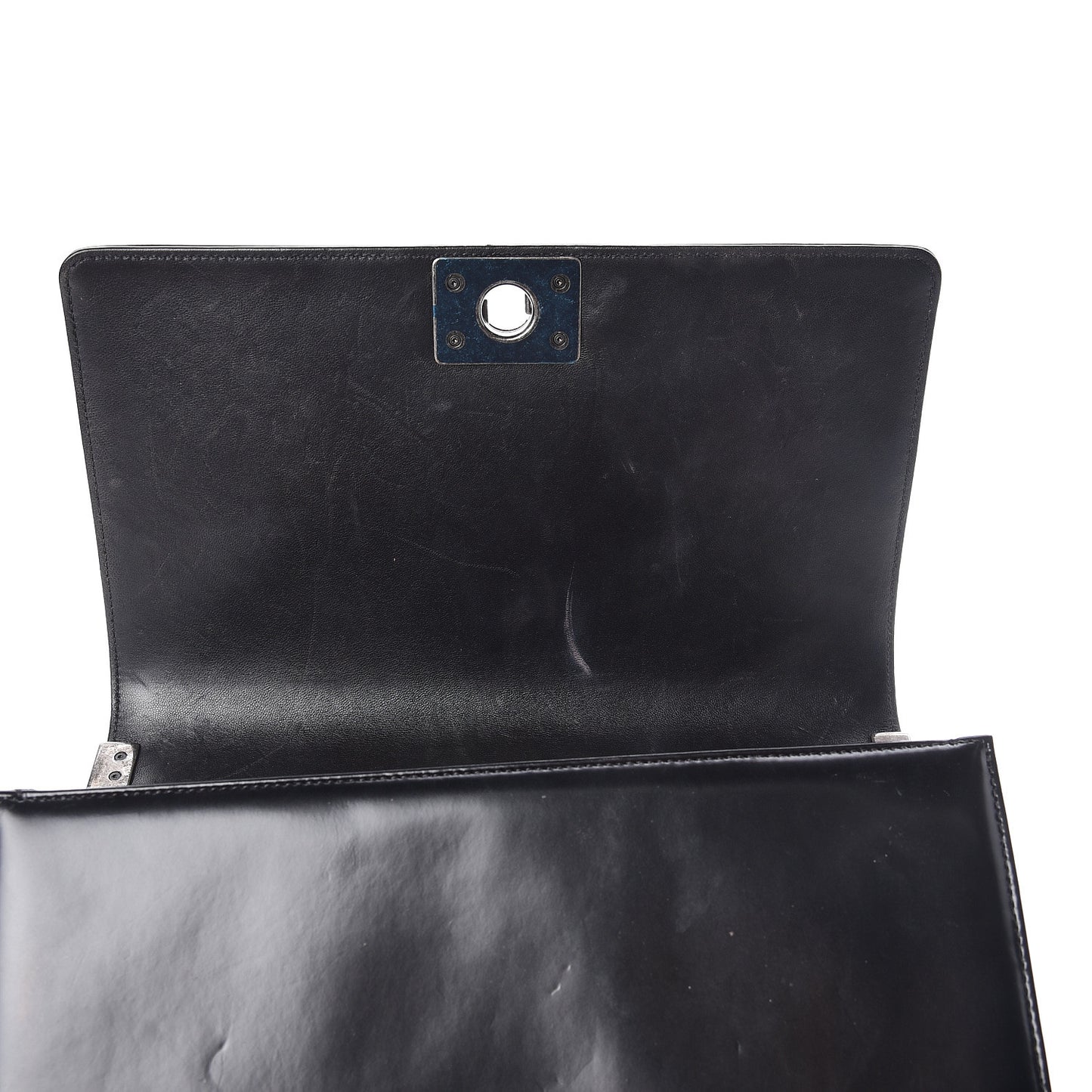 Glazed Calfskin Large Boy Flap Black