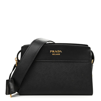 Prada Saffiano City Calfskin Esplanade Crossbody Bag Black 1 of 8