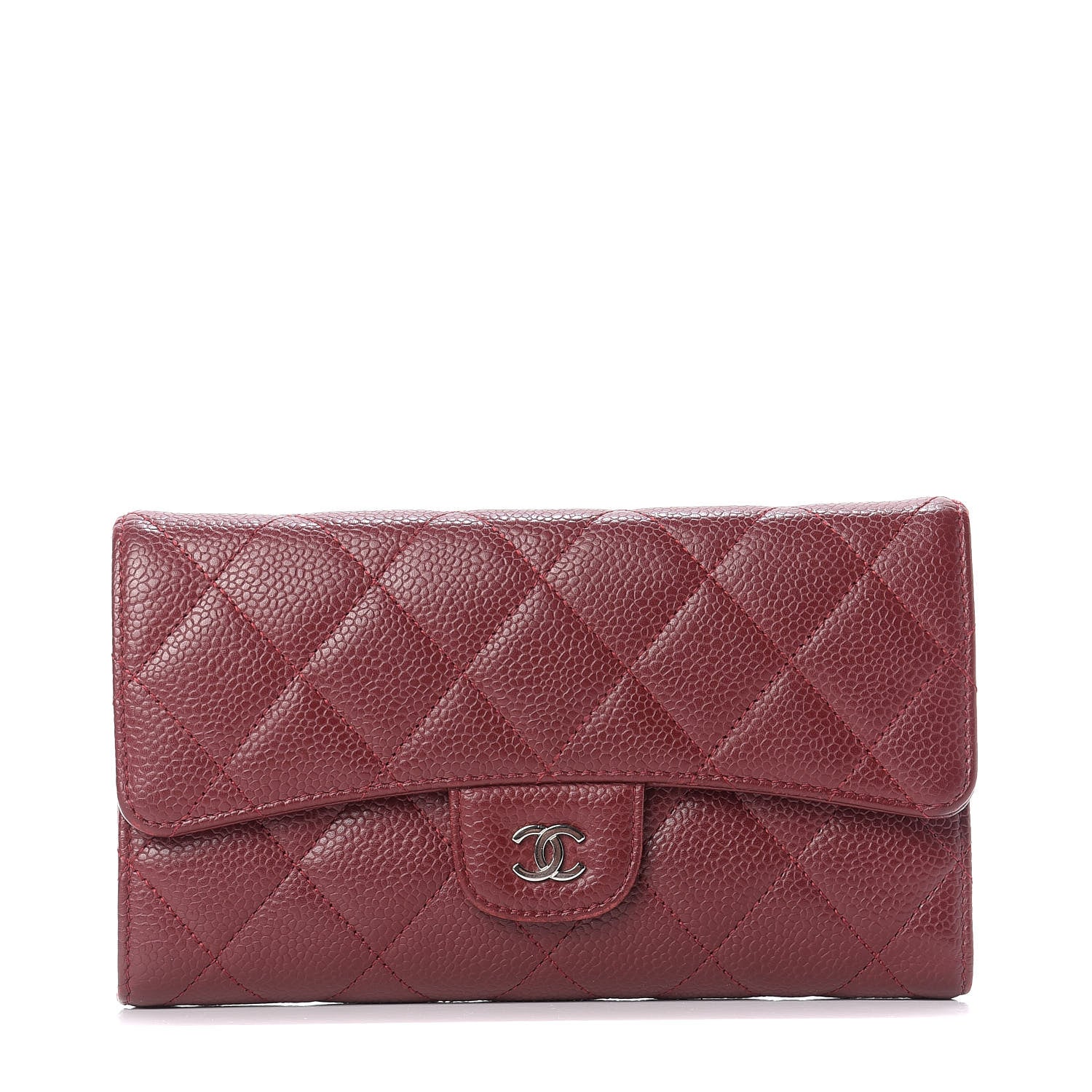Chanel Caviar Quilted Large Gusset Flap Wallet Dark Red 1 of 12