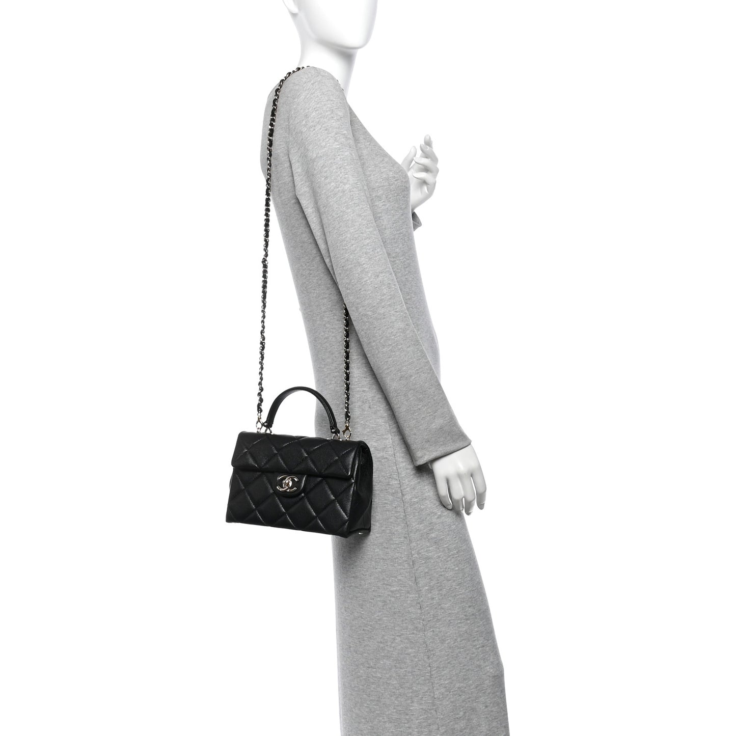 Caviar Quilted Mini Retro Twist Top Handle Flap Black