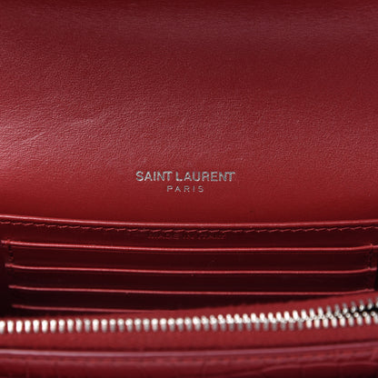 Saint Laurent Calfskin Crocodile Embossed Monogram Sunset Chain Wallet New Lipstick Red 8 of 9