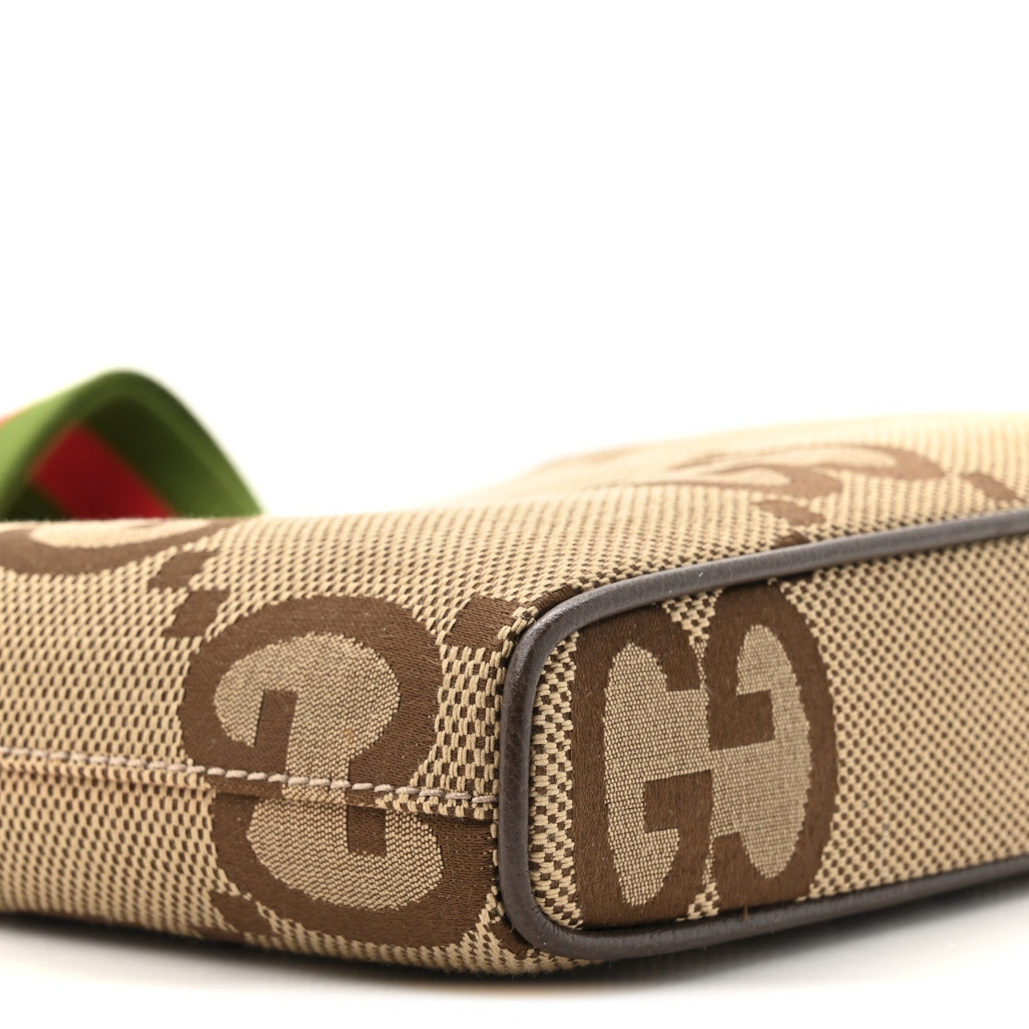 Gucci Monogram Jumbo GG Textured Dollar Calfskin Web Wristlet Messenger Bag Camel Ebony New Acero 10 of 10
