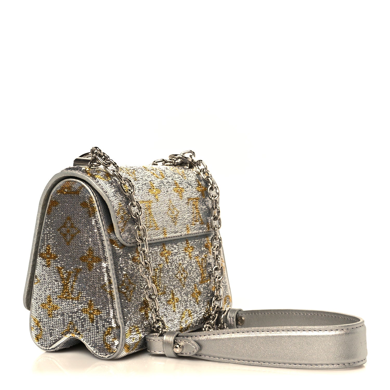 Louis Vuitton Sequins Monogram Twist Shoulder Bag PM Gold Silver 4 of 10