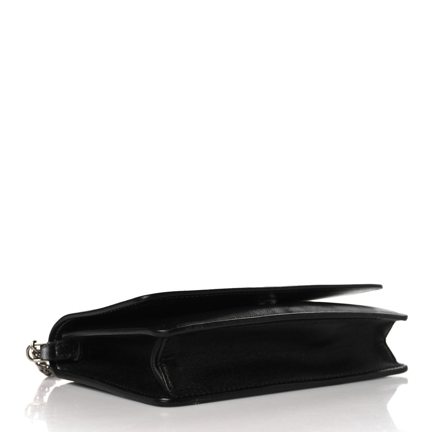 Lambskin Emblem Chain Wallet Black