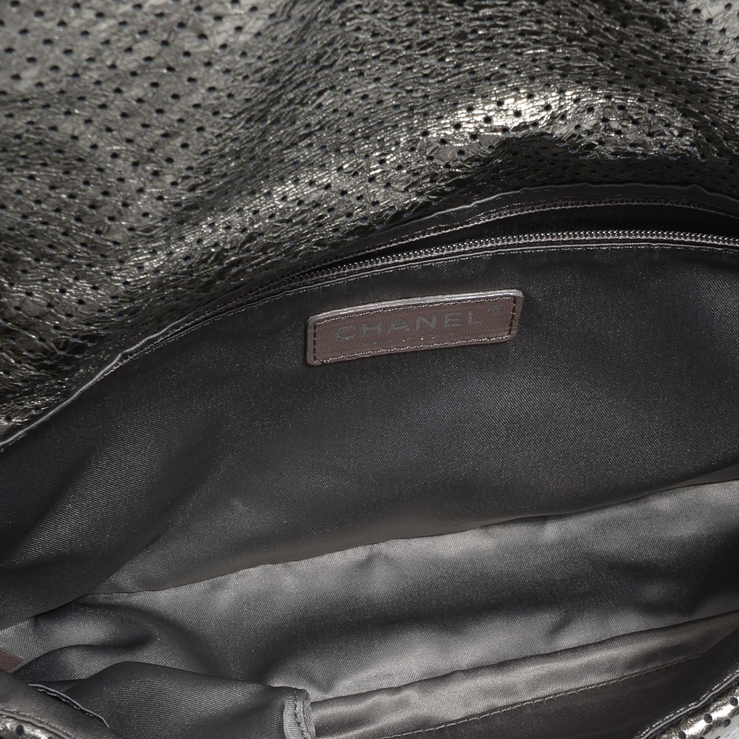 Chanel Metallic Crackled Calfskin Perforated Large Drill Flap Silver 6 of 8