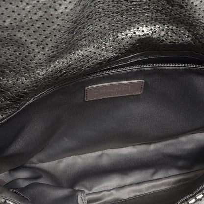 Chanel Metallic Crackled Calfskin Perforated Large Drill Flap Silver 6 of 8