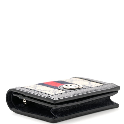 Gucci GG Supreme Monogram Textured Dollar Calfskin Web Ophidia Card Case Beige Blue 4 of 9