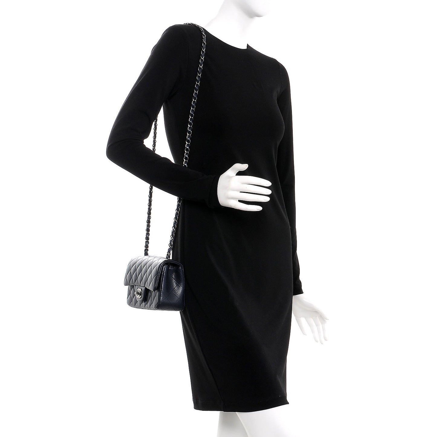 Caviar Quilted Mini Rectangular Flap Navy
