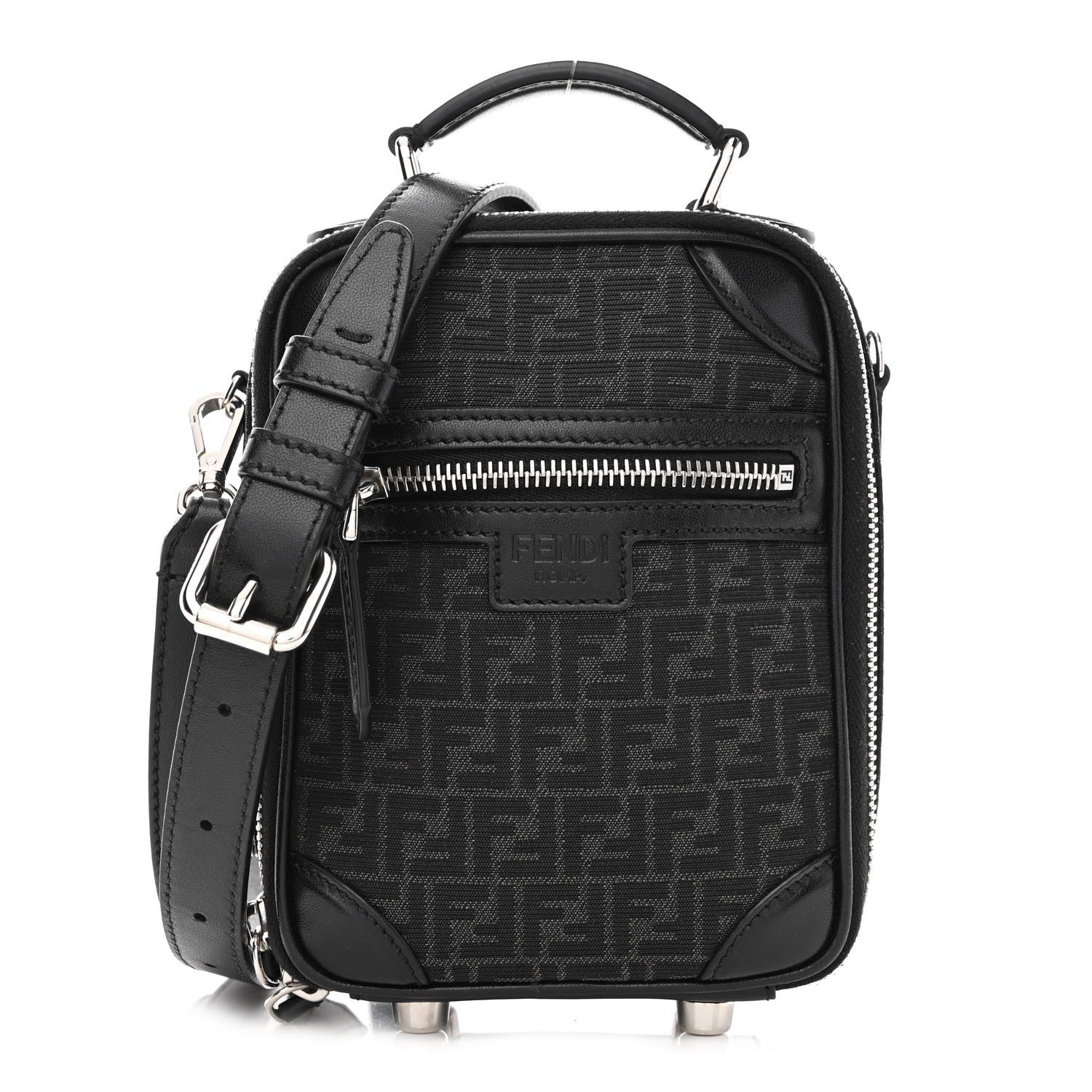 Fendi Recycled Fabric Jacquard Vitello Astro Micro FF Mini Trolley Bag Asfalto Black 1 of 10