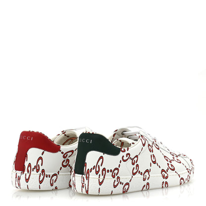 Gucci Calfskin GucciGhost Print Mens Ace Sneakers 9 White Hibiscus Red 5 of 9