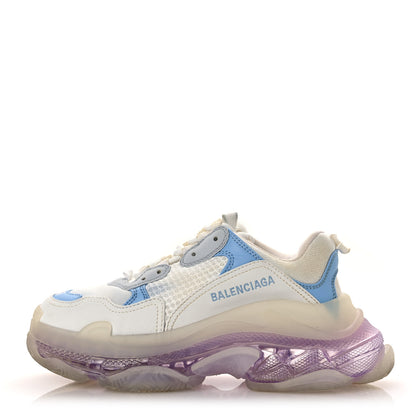 Balenciaga Fabric Mesh Clear Sole Womens Triple S Sneakers 37 Light Blue Grey Lilac White 1 of 13