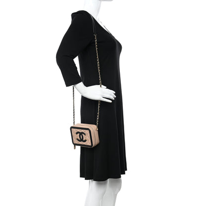 Chanel Caviar Quilted CC Filigree Vanity Clutch With Chain Beige Black 2 of 12