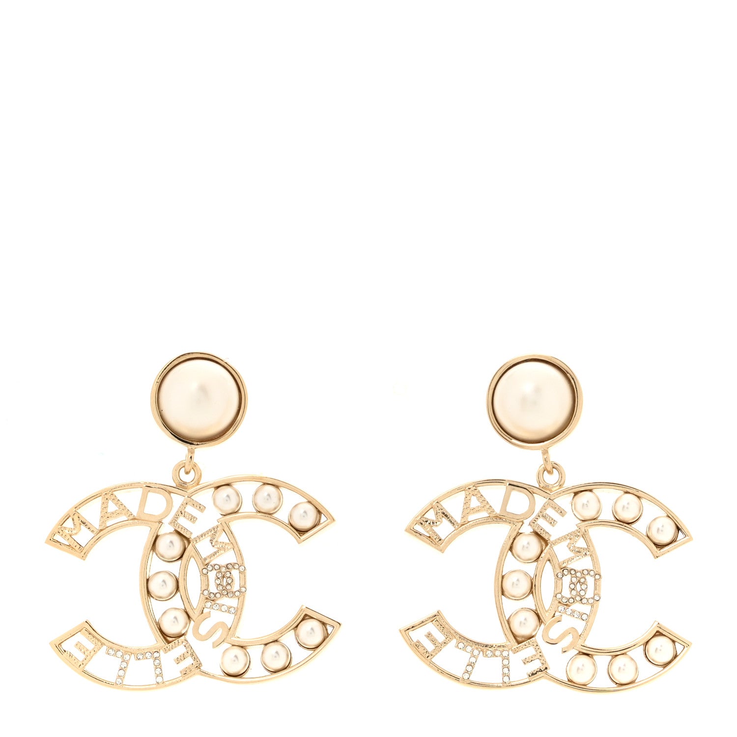 Chanel Metal Pearl Mademoiselle Drop Earrings Gold 1 of 5