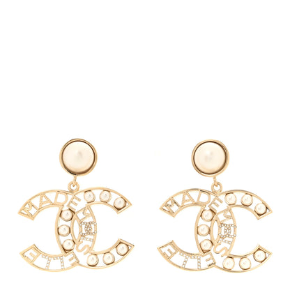 Chanel Metal Pearl Mademoiselle Drop Earrings Gold 1 of 5