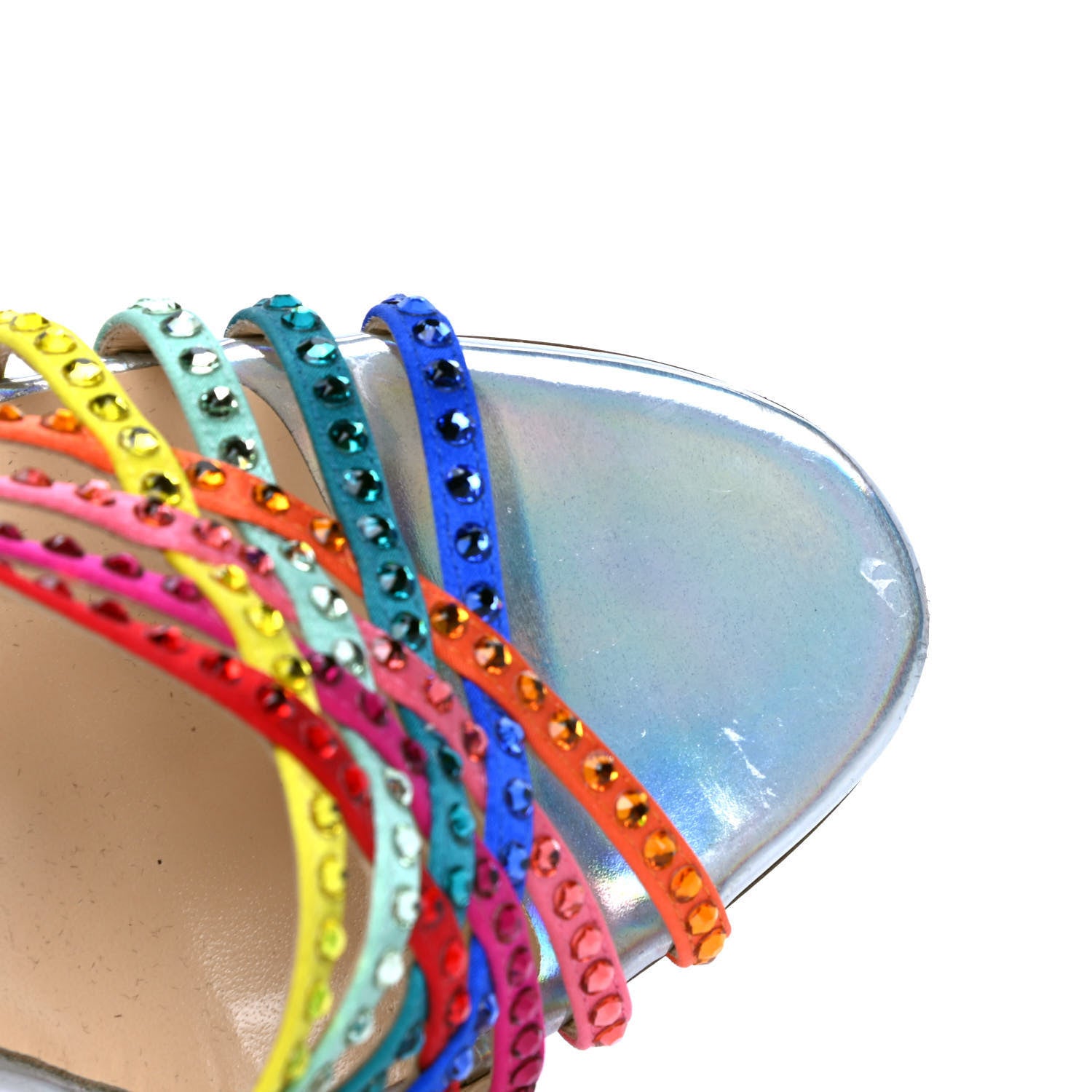 Christian Louboutin Specchio Calfskin Crystal Marthastrass 100 Slide Sandals 38 Silver Multicolor 7 of 7