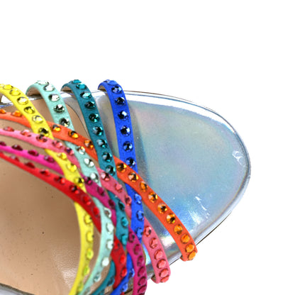 Christian Louboutin Specchio Calfskin Crystal Marthastrass 100 Slide Sandals 38 Silver Multicolor 7 of 7