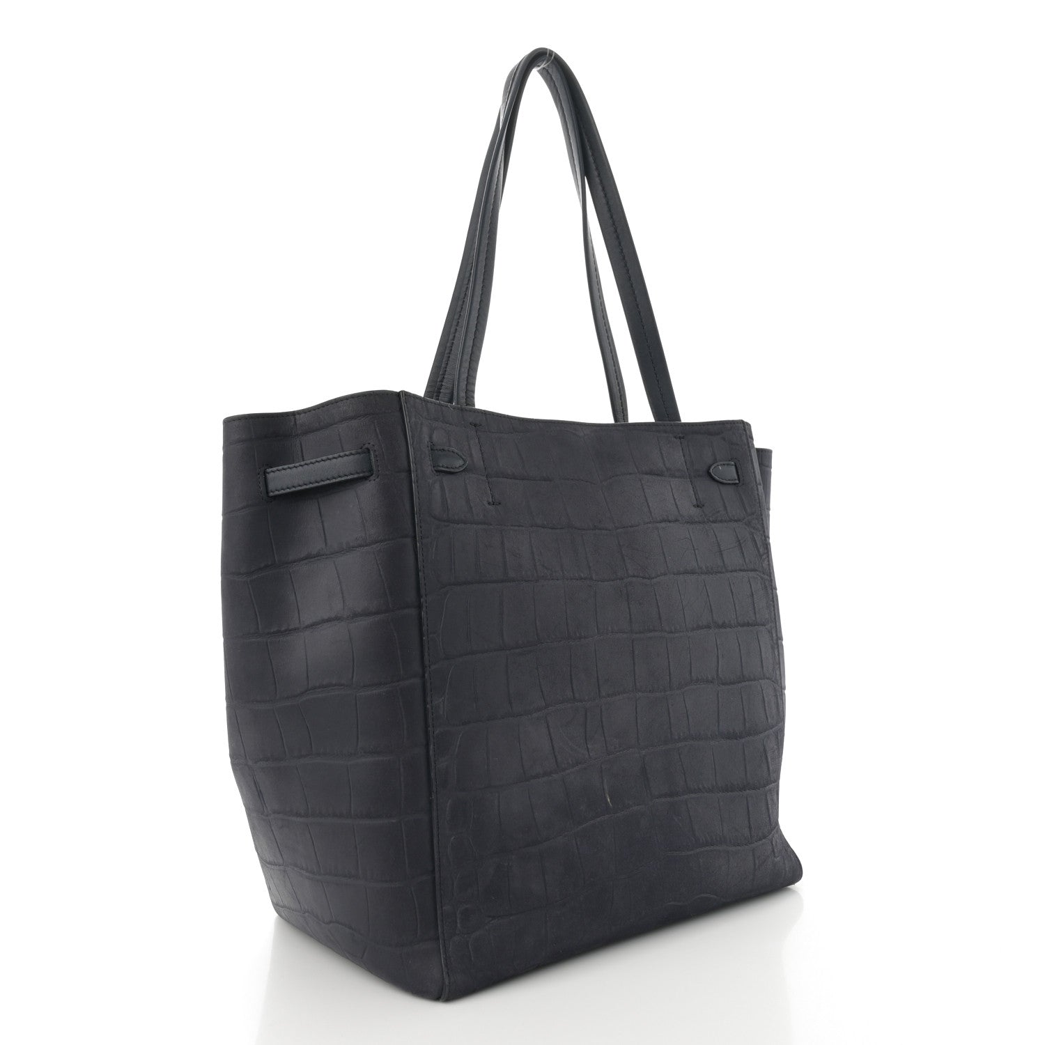 Celine Smooth Calfskin Nubuck Crocodile Embossed Small Belt Cabas Phantom Navy 3 of 14