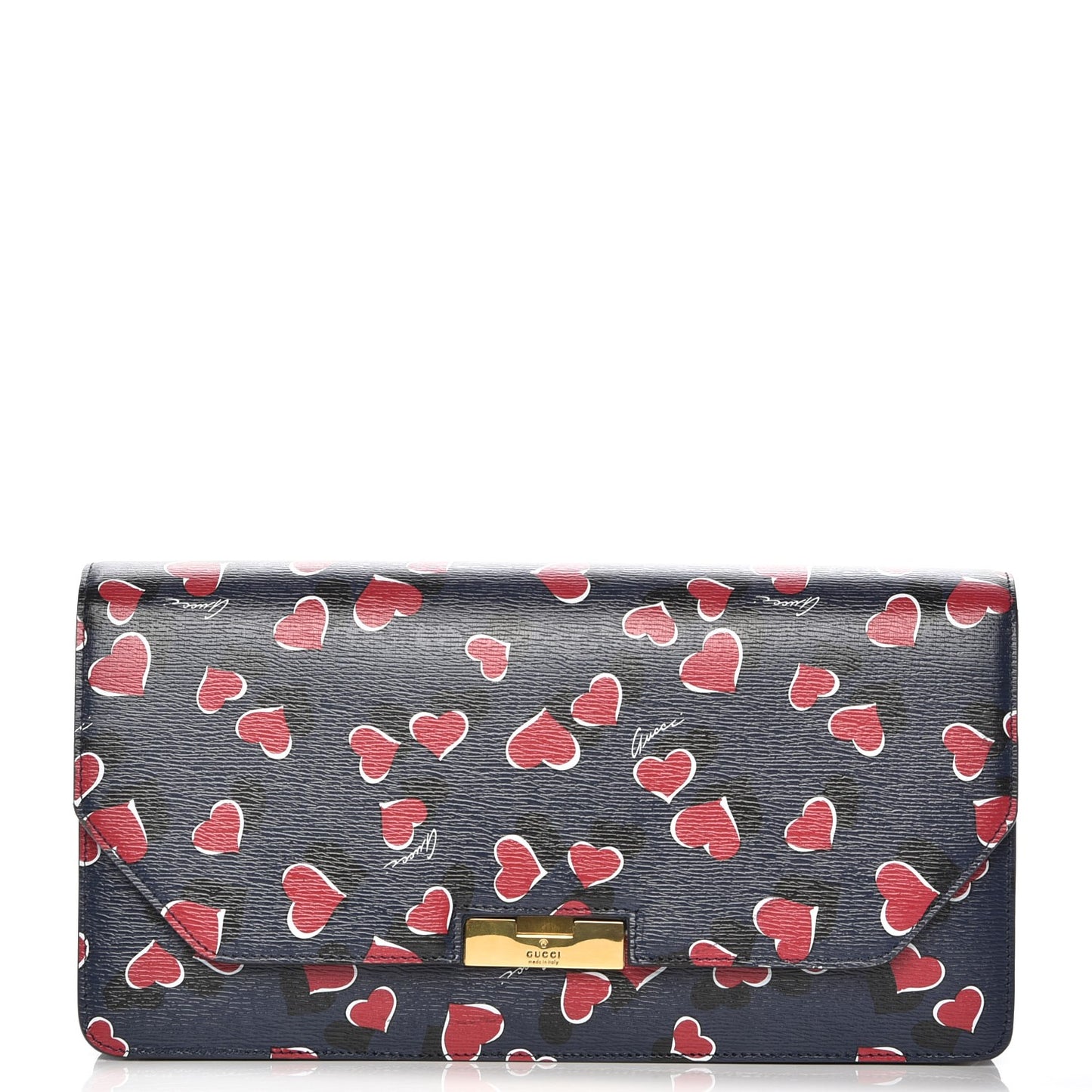 Textured Calfskin Heartbeat Print Clutch Blue
