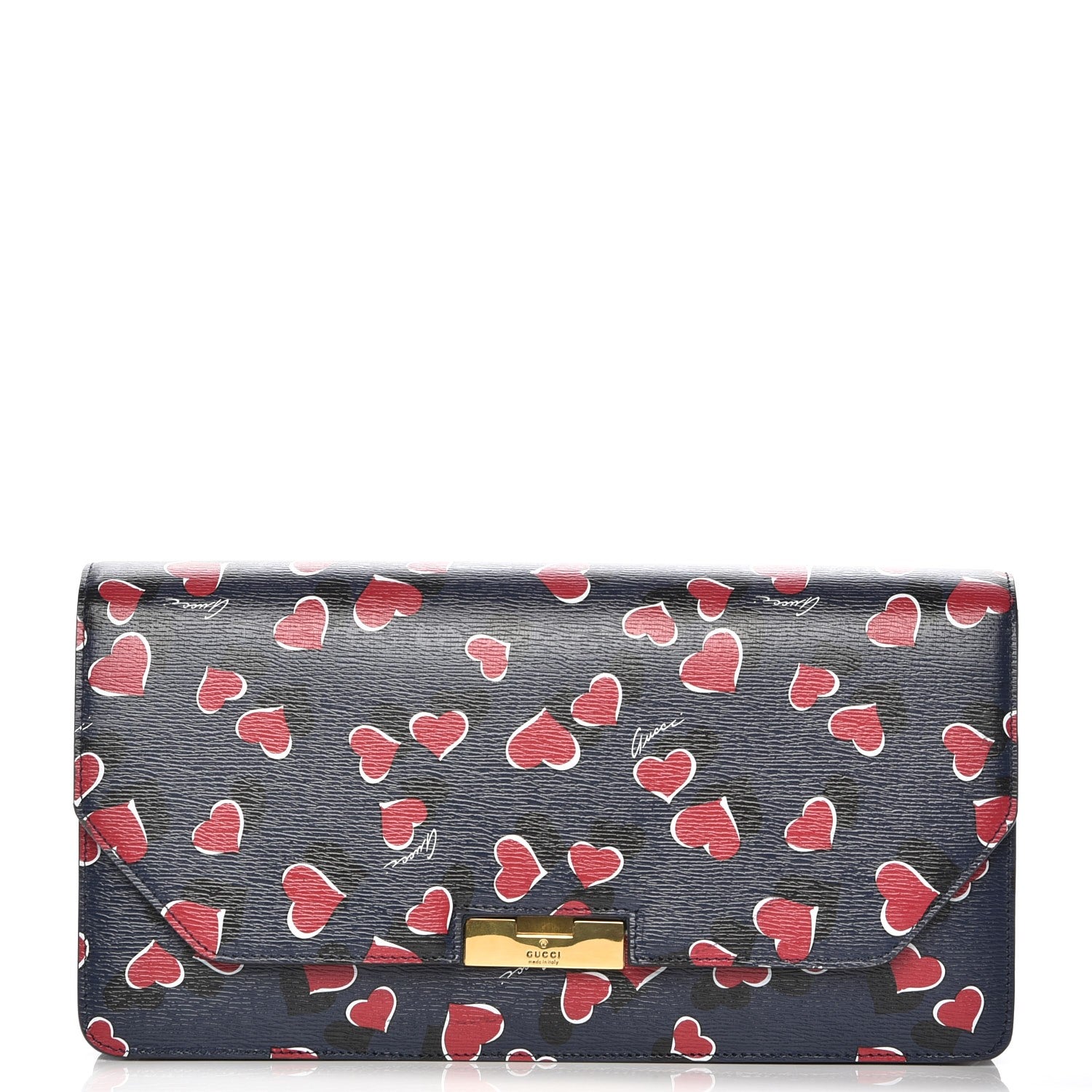 Gucci Textured Calfskin Heartbeat Print Clutch Blue 1 of 9