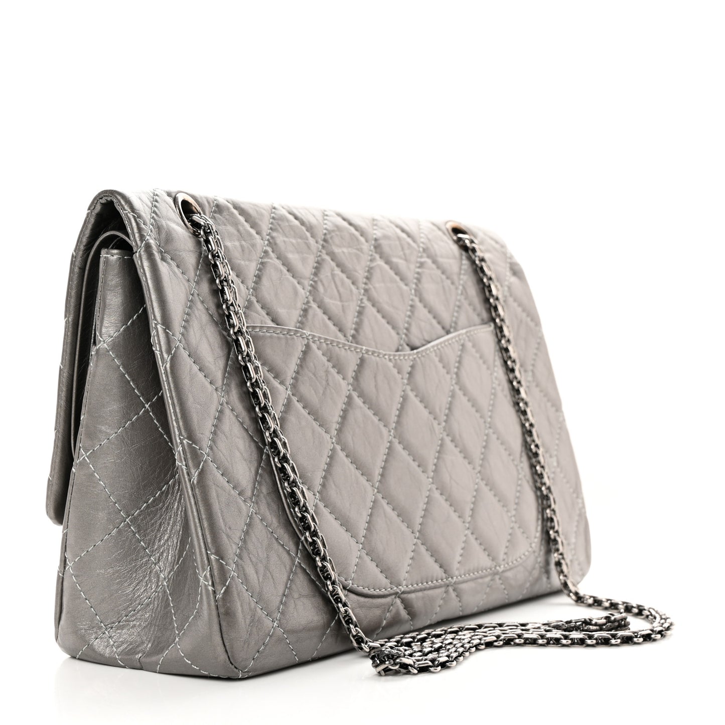 Metallic Aged Calfskin Quilted 2.55 Reissue 227 Flap Dark Silver