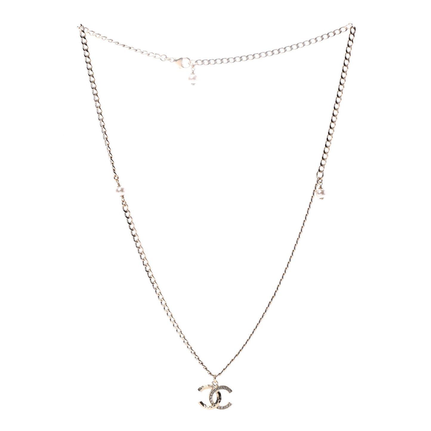Pearl Crystal CC Necklace Gold