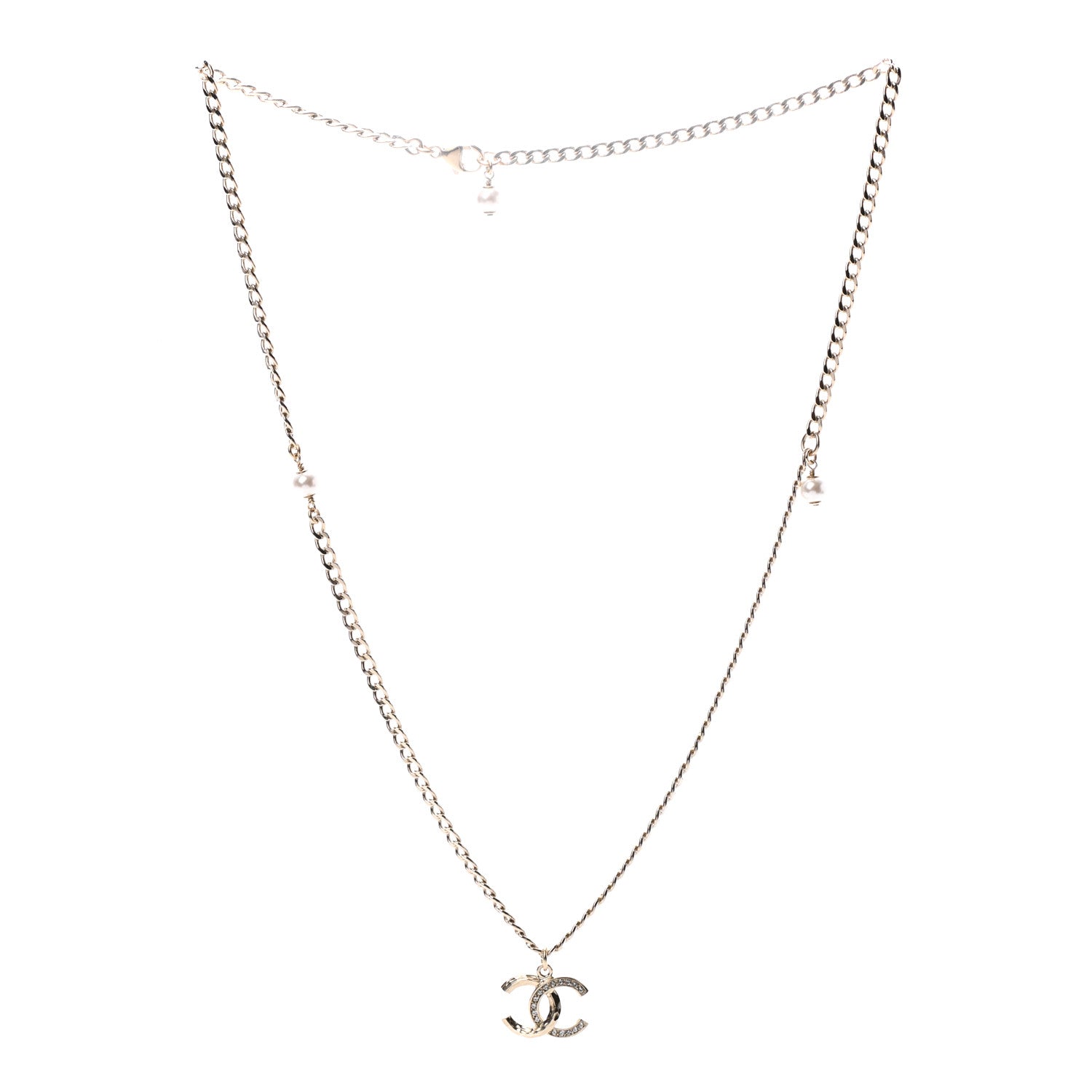 Chanel Pearl Crystal CC Necklace Gold 3 of 5