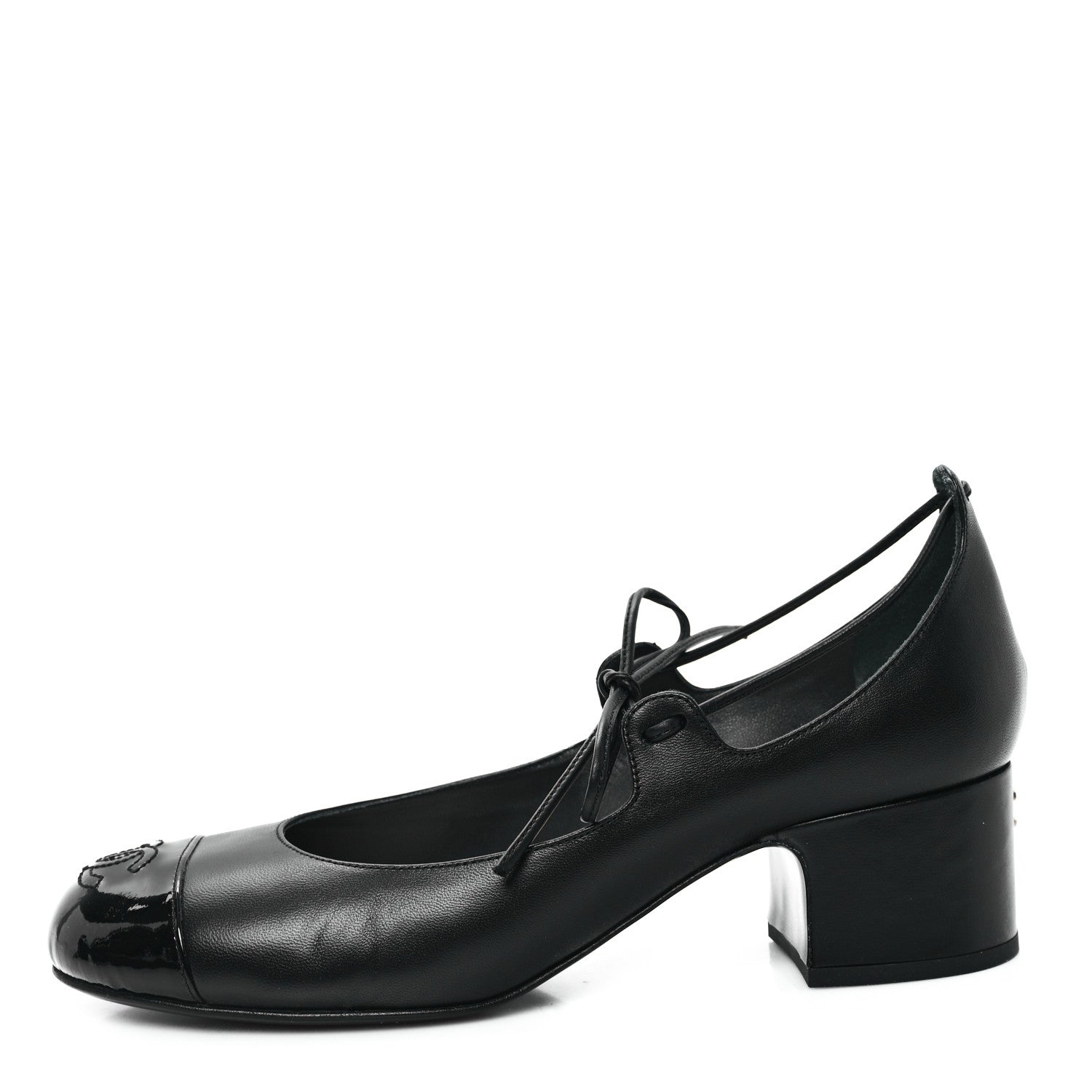 Chanel Lambskin Patent Cap Toe CC Mary Jane Pumps 38 Black 1 of 10