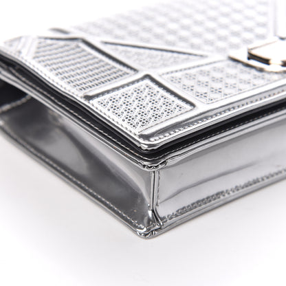 Christian Dior Metallic Patent Micro-Cannage Diorama Wallet on Chain Pouch Silver 5 of 9