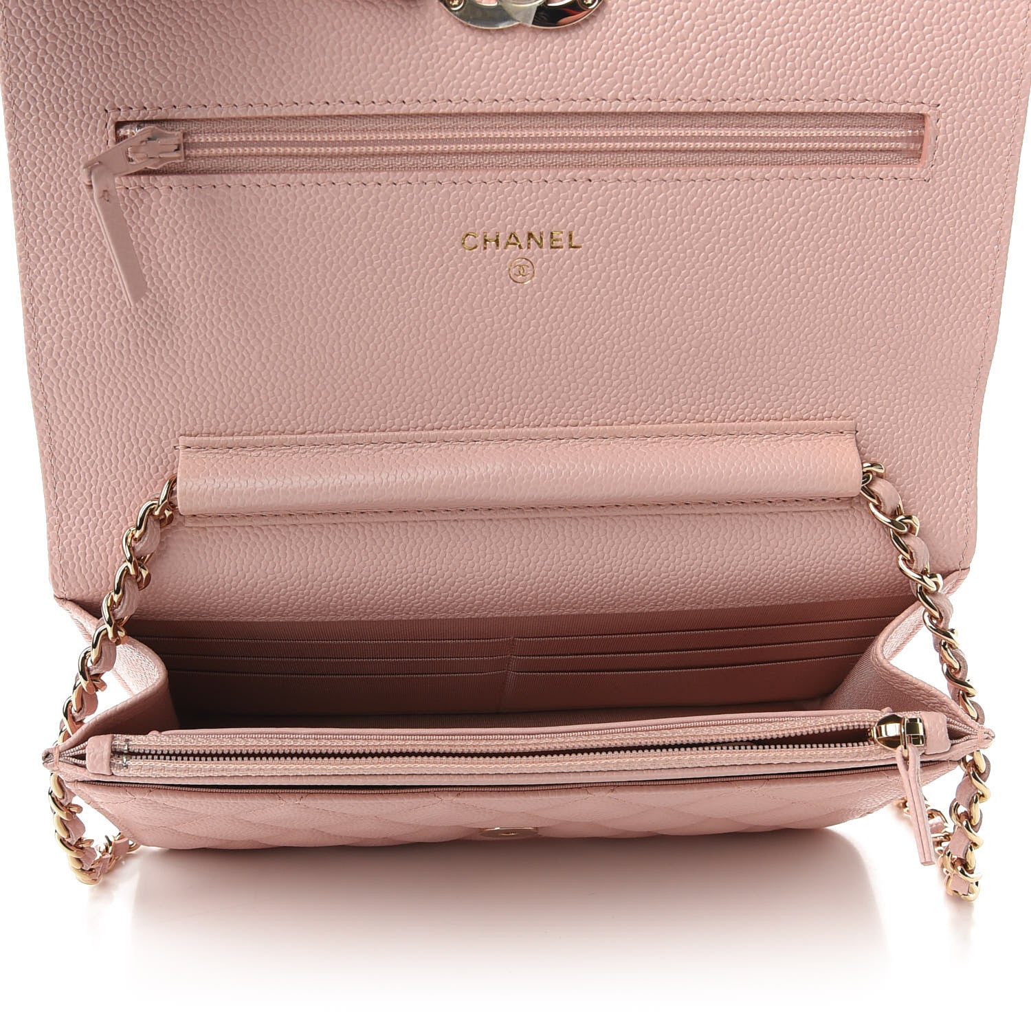 Chanel Caviar Quilted Enamel Wallet on Chain WOC Light Pink 7 of 10