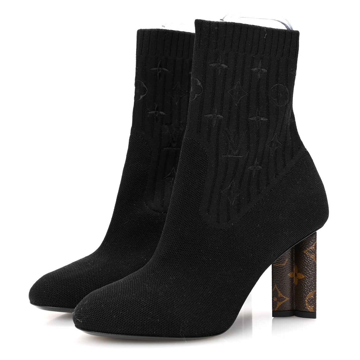 Monogram Stretch Fabric Silhouette Ankle Boots 38 Black