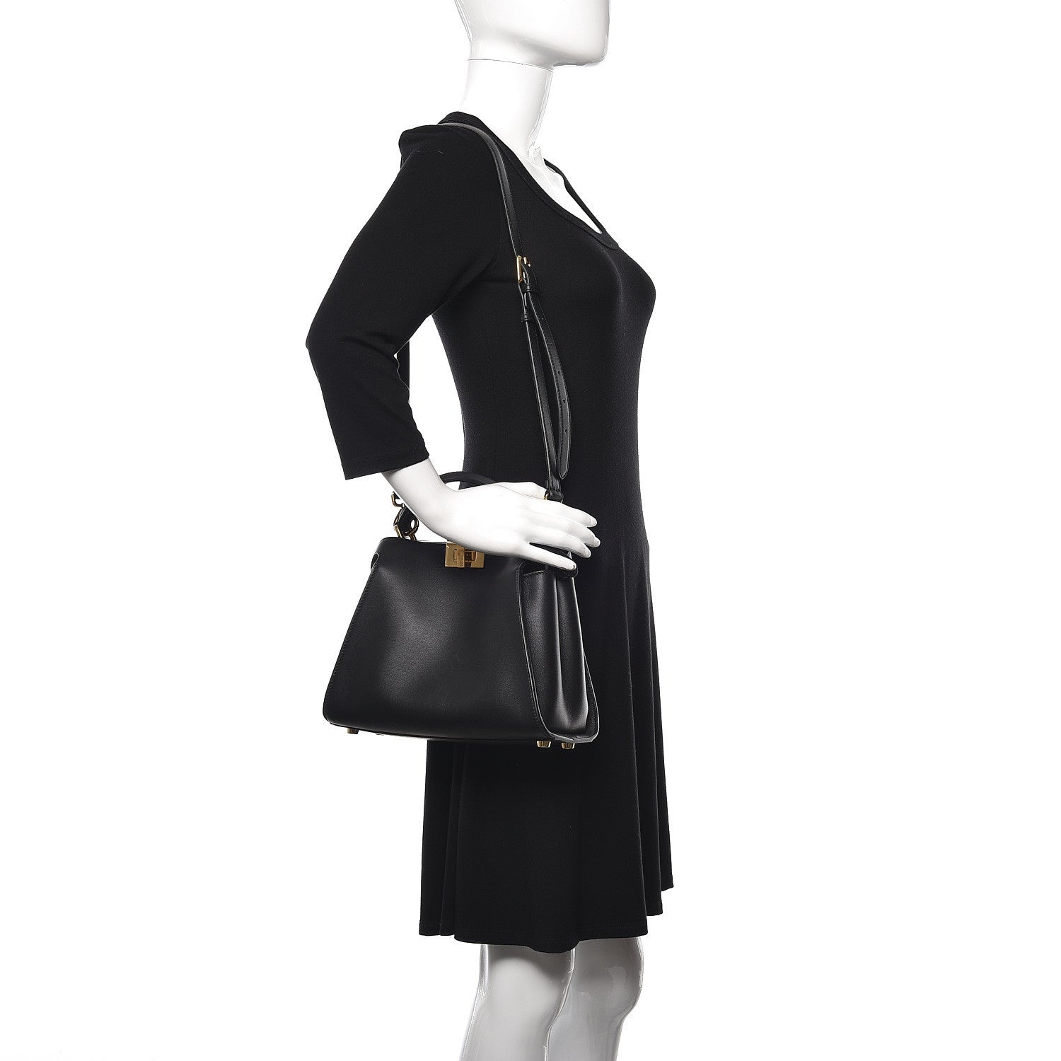 Fendi Vitello Tahiti Burro Medium Peekaboo Iconic Essentially Satchel Black Corda 2 of 10