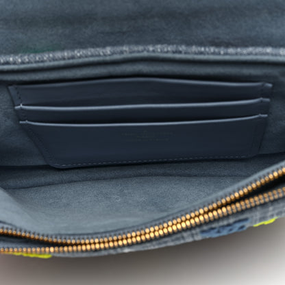 Louis Vuitton Embroidered Monogram Denim New Wave Chain Pochette Blue 5 of 9
