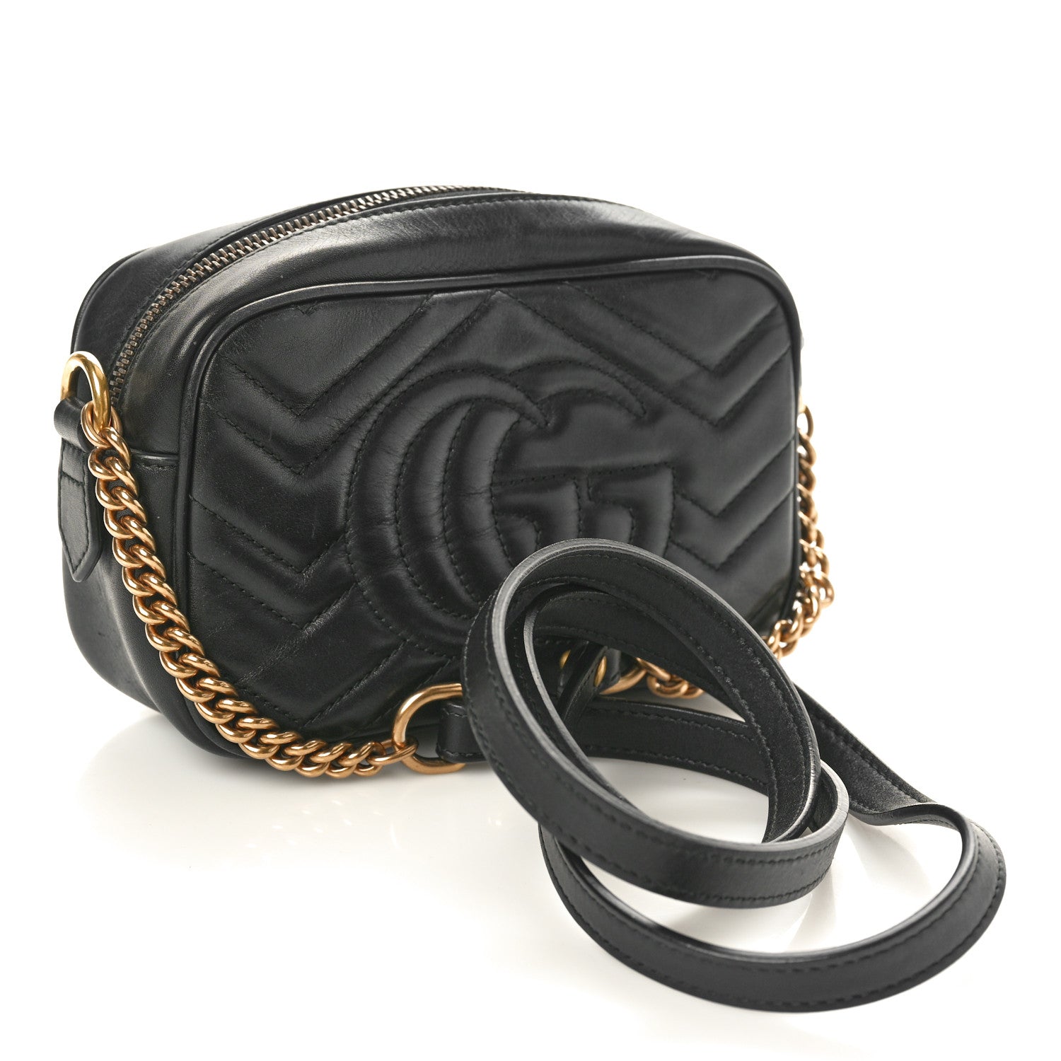 Gucci Calfskin Matelasse Mini GG Marmont Chain Shoulder Bag Black 2 of 10