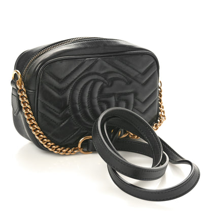 Gucci Calfskin Matelasse Mini GG Marmont Chain Shoulder Bag Black 2 of 10
