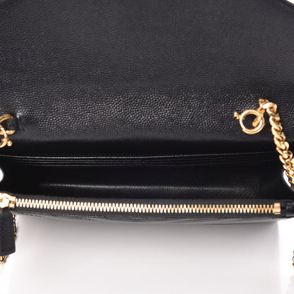 Saint Laurent Grain De Poudre Matelasse Chevron Monogram Envelope Chain Wallet Black 5 of 8
